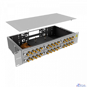 NTSS Кросс 19" NTSS PREMIUM, предсобранный 2U, 48 портов ST/UPC, 50/125 мкм, (розетки, сплайс 2шт, КДЗС, пигтейлы) NTSS-RFOB-PM-2U-48-ST/U-50-SP1.5G2A