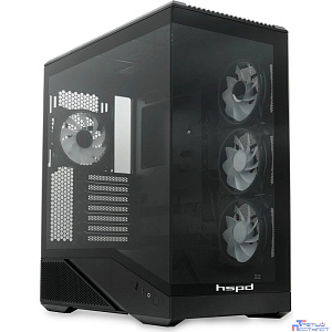 Case HSPD F711, Panoramic Full Tower, Black, TG, 0.7 SPCC, 4x120mm ARGB (FN027) ATX, mATX, mITX 190/420/280mm 2x2.5", 2x3.5", 7xPCI 1xUSB-A 3.0, 1xUSB-C 445x235x475mm