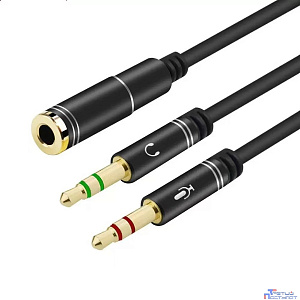 Bion Аудио-разветвитель, jack 3.5 mm 4-pin (F) - 2x3.5 mm jack (M), Cu, 1м [BXP-CCA-459-010]