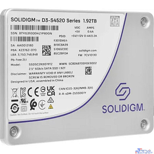 Solidigm SSDSC2KB019TZ1Z Solidigm SSD D3-S4520 Series, 1920GB, 2.5" 7mm, SATA3, TLC, R/W 550/510MB/s, IOPs 91 000/38 000, TBW 8800, DWPD 3 (12 мес.)