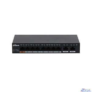 DAHUA DH-PFS3010-8GT-96 10-портовый гигабитный неуправляемый коммутатор с РоЕ, 8xRJ45 1Gb PoE, 2xRJ45 1Gb uplink, суммарно 96Вт, коммутация 20Гбит/с, MAC-таблица 4К, металл