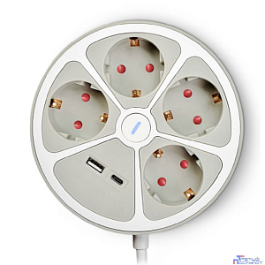 RITMIX RM-341C White Сетевой фильтр, удлинитель {4 евророзетки 16A, 1 USB-A, 1 USB-C, суммарно до 2.4А, 3 м, евровилка с заземлением } {80004157}