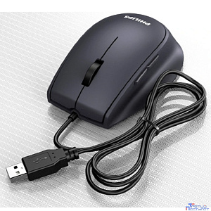 Philips  Проводная Мышь SPK7327, 5 кноп., USB 2.0, 1600dpi, бесшумная, Чёрный