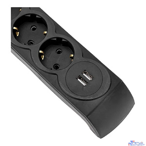 Kranz (13-4703) Фильтр сетевой 5 гнезд, 5м, 3х1,5мм?, с автовыкл, 2 USB, черный