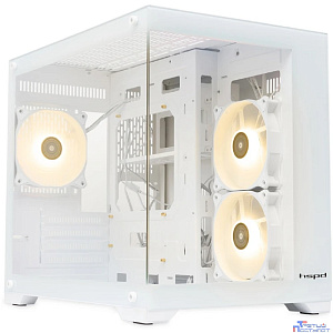 Case HSPD F330, Panoramic Mini-tower, White, TG, 0.5 SPCC, 3x120mm ARGB (FN027) mATX, mITX 160/400/200mm 1x2.5", 2x3.5", 4xPCI 1xUSB-C 3.0, 2xUSB-A1.0 428x280x375mm