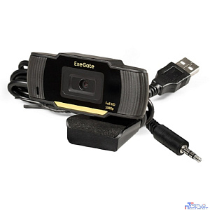 Exegate EX286182RUS Веб-камера ExeGate GoldenEye C920 Full HD {матрица 1/3" 2 Мп, 1920х1080, 1080P, USB, микрофон с шумоподавлением, фокус, универсальное крепление, кабель 1,5 м, Win Vista/7/8/10}