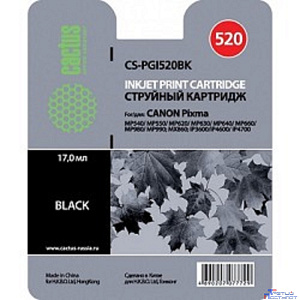 PGI-520BK_ CACTUS Картридж  для CANON PIXMA MP540/ MP550/ MP620/ MP630/ MP640/ MP660/ MP980/ MP990; MX860; iP3600/iP4600/ iP4700, черный, 344 стр.