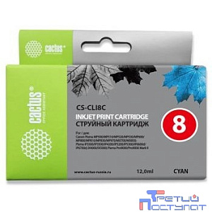 Cactus CS-CLI8C Картридж струйный для Canon Pixma MP470/MP500/MP510/MP520/MP530/MP600/MP800/MP810/MP830/MP970/iP3300/iP3500/iP4200/5200/5300/6600D/6700D/MX700/850/iX4000/5000/9000, голубой, 12 мл.