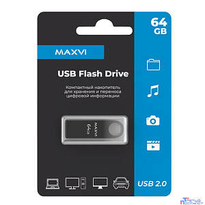 Maxvi USB Drive 64GB MK dark grey, монолит, металл, USB 2.0 FD64GBUSB20C10MK