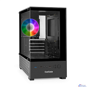 Exegate EX298756RUS Корпус Minitower ExeGate i3 SEA-NPX750 (mATX, БП 750NPX, 2*USB+1*USB3.0, HD аудио, черный, 1 вент. 12см с RGB подсветкой, передняя и боковая панели - закаленное стекло)