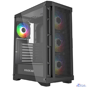 Powercase Ultimate Black, Tempered Glass, 4x 120mm ARGB fans, ARGB HUB, чёрный, ATX  (CUB-A4)