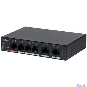 DAHUA DH-CS4006-4GT-60 4-портовый гигабитный PoE коммутатор с функцией облачного управления, 4xRJ45 100Mb, 2xRJ45 1Gb uplink, суммарно 60Вт, коммутация 12Гбит/с, МАС-таблица 8К