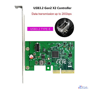 ORIENT AM-U3242PE-E, Контроллер PCI-Ex4 v3.0, USB 3.2 Gen2x2 (SuperSpeed USB 20Gbps), скорость до 20 Гбит/с, 1-port int Type-E, ASM3242 chipset, Self powered, (33292)