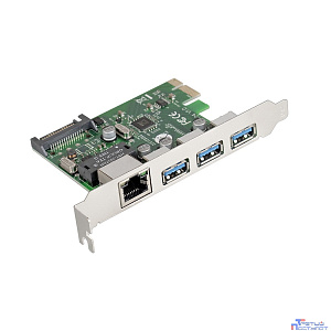 Exegate EX283714RUS Контроллер сетевой EXE-361 PCI-E 2.0, 3*USB3.0 ext + LAN UTP 1000Mbps, раз.доп.пит.OEM)