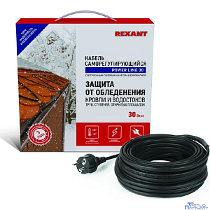 Rexant (51-0653) Кабель греющий саморегулирующийся на трубу (для обогрева труб, водостоков и кровли) POWER Line 30SRL-2CR (6м/180Вт)