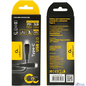 Cablexpert Кабель USB2.0  Type-C/Type-C, Classic 0.1, 3A, 60Вт, PD/QC3.0, медь, 1м, черный, коробка (CCB-USB2-CMCMO1-1MB)