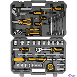 Набор инструментов, 1/2", 1/4", CrV, S2, пластиковый кейс, 64 предмета// Denzel [15801]