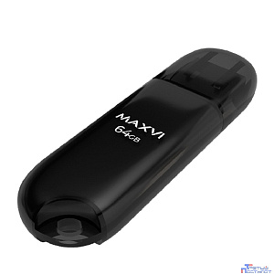 Maxvi USB Drive 64GB P1 black, монолит с колпачком, ABS пластик, USB 2.0