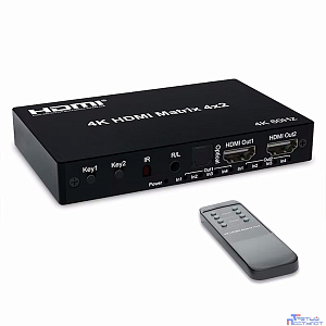 ORIENT HS0402H-2.0, HDMI матричный переключатель 4->2 с аудиовыходами, UHD 4K/60Гц (3840x2160), HDR, HDMI 2.0, HDCP 2.2, EDID управление, аудиовыходы: аналоговый jack 3.5 mm/ цифровой SPDIF, (33329)