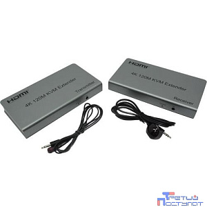 ORIENT VE051, HDMI KVM extender, HDMI+USB+Audio удлинитель до 120 м по витой паре Cat5e/6, HDMI 1.4, 4K@30Hz/1080p@60Hz, HDCP, передача ИК сигнала управления, пит. от вн.БП 5В/1А, метал.корп.(31068)