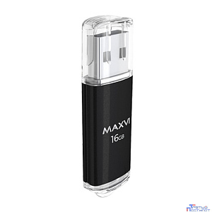 Maxvi USB Drive 16GB MP black, монолит с колпачком, металл + ABS пластик, USB 2.0 FD16GBUSB20C10MP