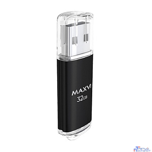 Maxvi USB Drive 32GB MP black, монолит с колпачком, металл + ABS пластик, USB 2.0 FD32GBUSB20C10MP