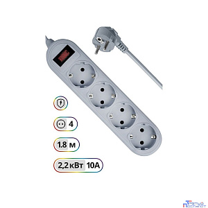 Defender Фильтр ES Lite, 1.8м, 4 розетки, серый [99487]