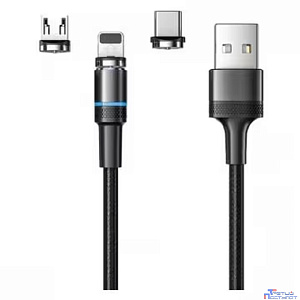 Rexant (18-7076) Кабель USB 3в1 Type-С (2A), Lightning (2,4A), Micro USB (2A), 1,2м, в черной оплетке, с LED подсветкой