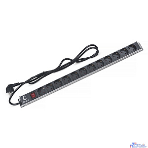 Cabeus PDU-12P-2EU Блок евророзеток для 19" шкафов, 12 розеток, 16 A, выключатель, шнур 2м, алюминиевый корпус, немецкий стандарт