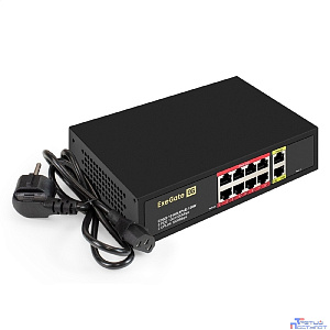 Exegate EX299023RUS Коммутатор неуправляемый ExeGate EDGS-1010D.8PoE-120W (10-портовый гигабитный UTP 10/100/1000 Base-T: 8 портов IEEE 802.3af (PoE), мощность PoE: 15,4W, суммарно 120W, 2 порта RJ45