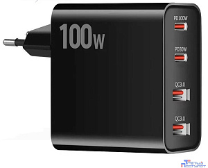 ORIENT PU-A100WL, Сетевое зарядное устройство с функцией быстрой зарядки, мощность 100Вт, Quick Charge 3.0+Power Delivery, выходы: 2xUSB-A + 2xType-C/PD, DC 5/9/12/15/20В, цвет черный (33168)