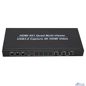 ORIENT HS0401QMV-HVC, HDMI переключатель-квадратор 4->1 с видеозахватом, 4 режима отображения, вход/выход 4K/30Гц,, HDMI 1.4, HDCP1.2, порт USB 3.0 Type-C (4K video capture output), (33282)
