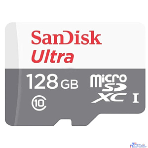 Micro SecureDigital 128GB SanDisk Ultra Class 10, UHS-I, R 100 МБ/с, <SDSQUNR-128G-GN3MN> адаптер на SD"
