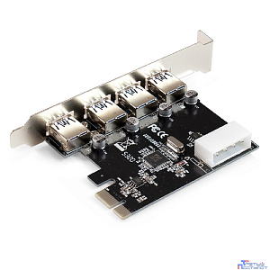 Exegate EX298943RUS Контроллер ExeGate EXE-314 v2.0 (PCI-E x1 v2.0, 4*USB3.0 ext., разъем доп.питания Molex, VIA Labs Chipset VL805)