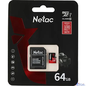 Micro SecureDigital 64GB Netac microSDXC Class10 NT02P500PRO-064G-R P500 Extreme Pro + adapter