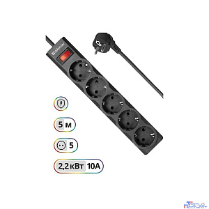 Defender Фильтр ES Largo 5.0 м, 5 розеток, черный [99499]