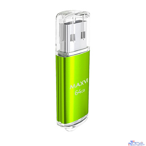 Maxvi USB Drive 64GB MP green, монолит с колпачком, металл + ABS пластик, USB 2.0