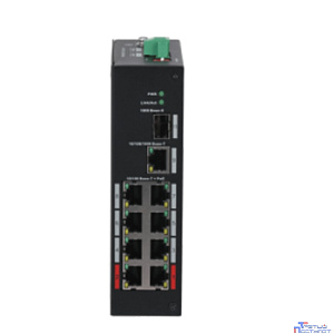 DAHUA DH-PFS3110-8ET-96 8-портовый неуправляемый коммутатор с PoE, уличное исполнение, 8xRJ45 100Mb PoE, 1xRJ45 1Gb + 1xSFP 1Gb uplink, суммарно 96Вт, коммутация 7.6 Гбит/с, MAC-таблица 8К