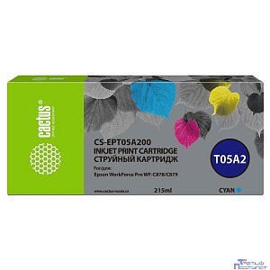Картридж струйный Cactus CS-EPT05A200 T05A2 голубой (215мл) для Epson WorkForce Pro WF-C878/C879