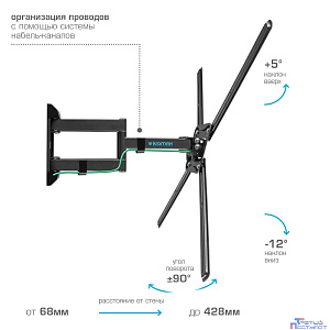 Kromax CORBEL-12 grey titan {32"-75";  Максимальная нагрузка: 45 кг;  VESA: 200x200, 200х300, 200х400, 300х200, 300х300, 300х400, 400х200, 400х300, 400х400, 600х400 мм;  Наклон: +5°-12°Поворот: ±90°}