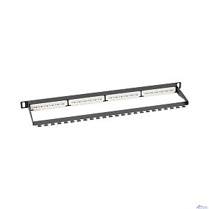 NTSS Патч-панель NTSS PREMIUM 0.5U 24 порта RJ45 UTP cat.6, Dual IDC с задним кабельным органайзером NTSS-PP2-PM-0.5U-24-UTP-RJ45-6-D