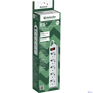 Defender Фильтр ES, 3.0м Коробка 5 розеток белый [99482]