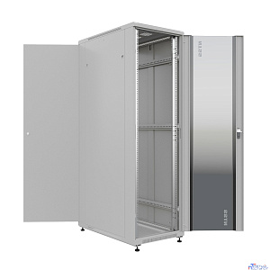 NTSS Шкаф напольный универсальный серверный NTSS R 42U 600х1000мм, 4 профиля 19, двери стекло и сплошная металл, боковые стенки съемные, регулируемые опоры, разобранный, серый RAL 7035 NTSS-R42U60100G