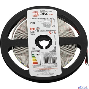 ЭРА Б0053970 Светодиодная лента LS2835 12-120-12-6500K-IP20-1 year 5м холодный белый свет 5 м