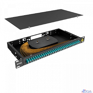 NTSS Кросс 19" NTSS PREMIUM, предсобранный 1U, 32 порта LC/UPC duplex, 50/125 мкм ОМ3, (сплошная панель, розетки, сплайс 2шт, КДЗС, пигтейлы), черный, RAL9005 NTSS-RFOB-PM-1U-32-2LC/U-503-SP1.5G0A-BL