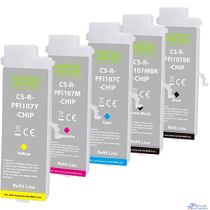 Картридж перезаправляемый струйный Cactus CS-R-PFI107SET-CHIP набор 5шт.упак. для Canon imageProGRAF iPF670/680/685/770/780/785 с чипом