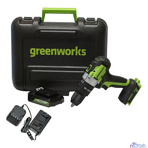 Greenworks GD24DD60K2 Дрель-шуруповерт аккумуляторная, 24V, c 1хАКБ 2 Ач и ЗУ в кейсе [3704107UA]
