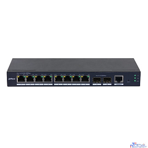 DAHUA DH-SG4010-2F 10-портовый управляемый коммутатор, уровень L2, 8xRJ45 1Gb, 2xSFP 1Gb uplink, коммутация 20 Гбит/с, MAC-таблица 8К, металл