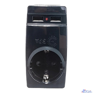 ЭРА Б0026333 Адаптер "Polynom" SP-1e-USB-B 1гн 220V + 2xUSB 2100mA, c заземл, (черный)