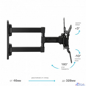 Kromax GALACTIC-12 black, Кр. стал. наст. для TV 15"-42", max 25 кг, 5 ст св., нак. -3+10, пов. 180°, от ст. 46-328 мм, max VESA 200x200 мм.